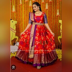 💥 Indian Pure Silk Long Gown ✨ Luxurious & Elegant – Perfect for Wedding